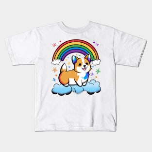 Cute Corgi Rainbow Cloud Kawaii Animals Dog Lover Kids T-Shirt